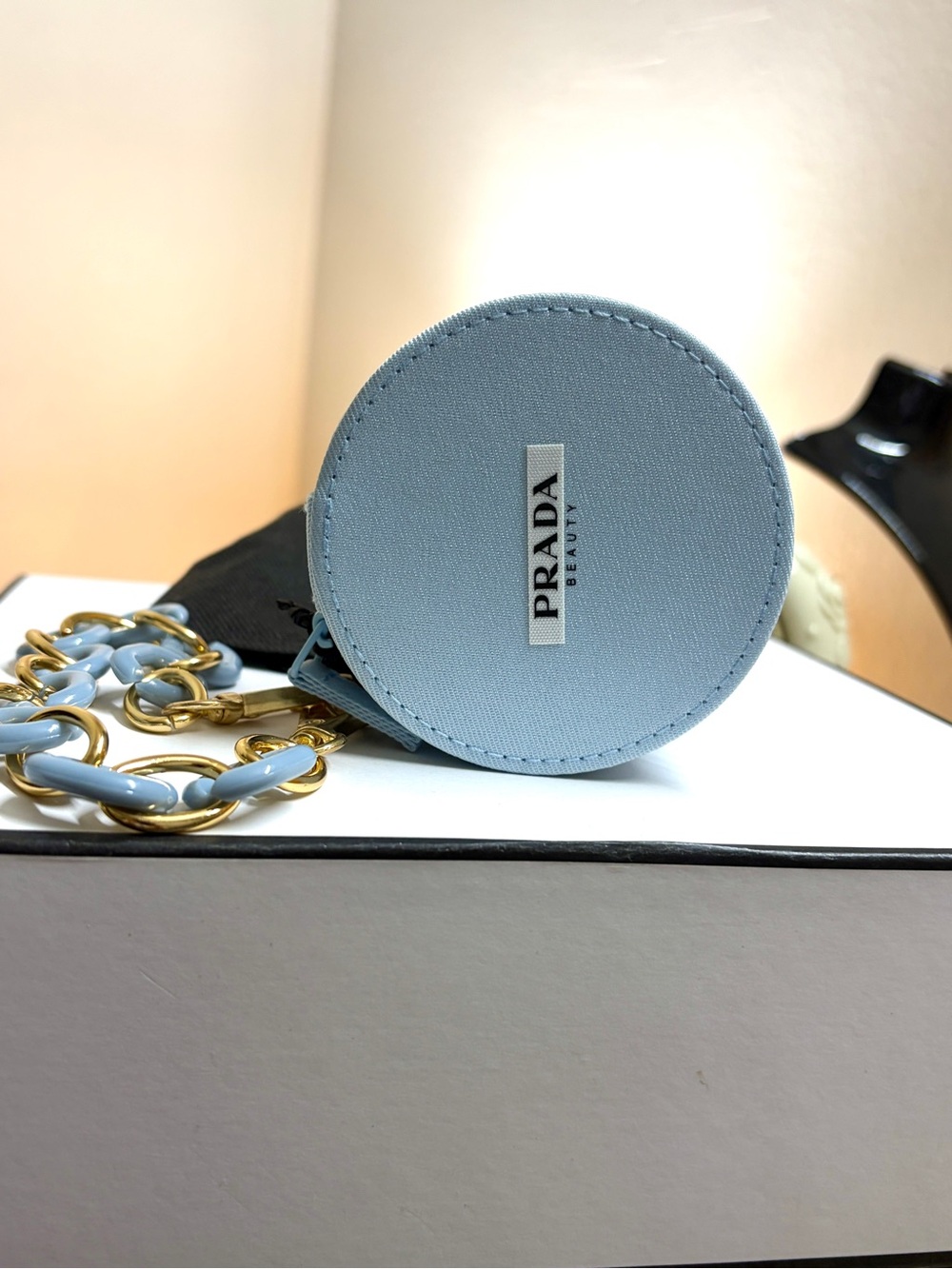 Prada Light Blue Round Coin Pouch with Gold-Tone Chain - Picture 4 of 11